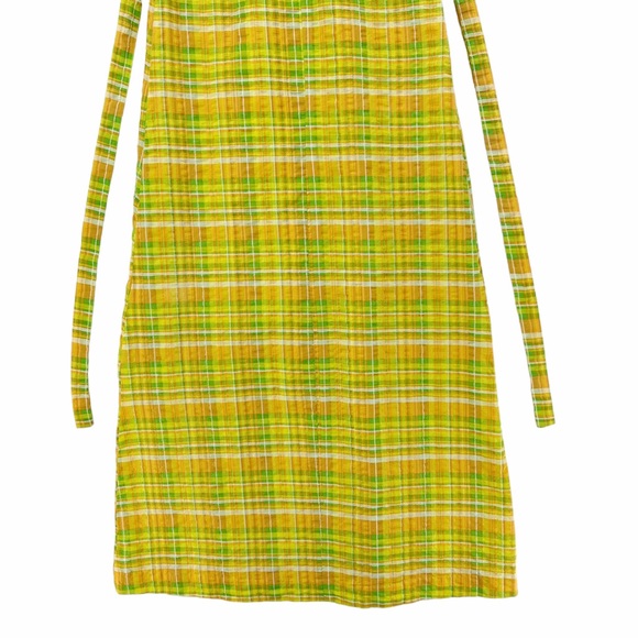 Vintage Yellow, Green, White Plaid Maxi Dress Made in the USA Union Label - Picture 7 of 15